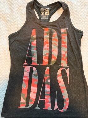 adidas Black Tank Top with Pink and Green Camo ADIDAS Print